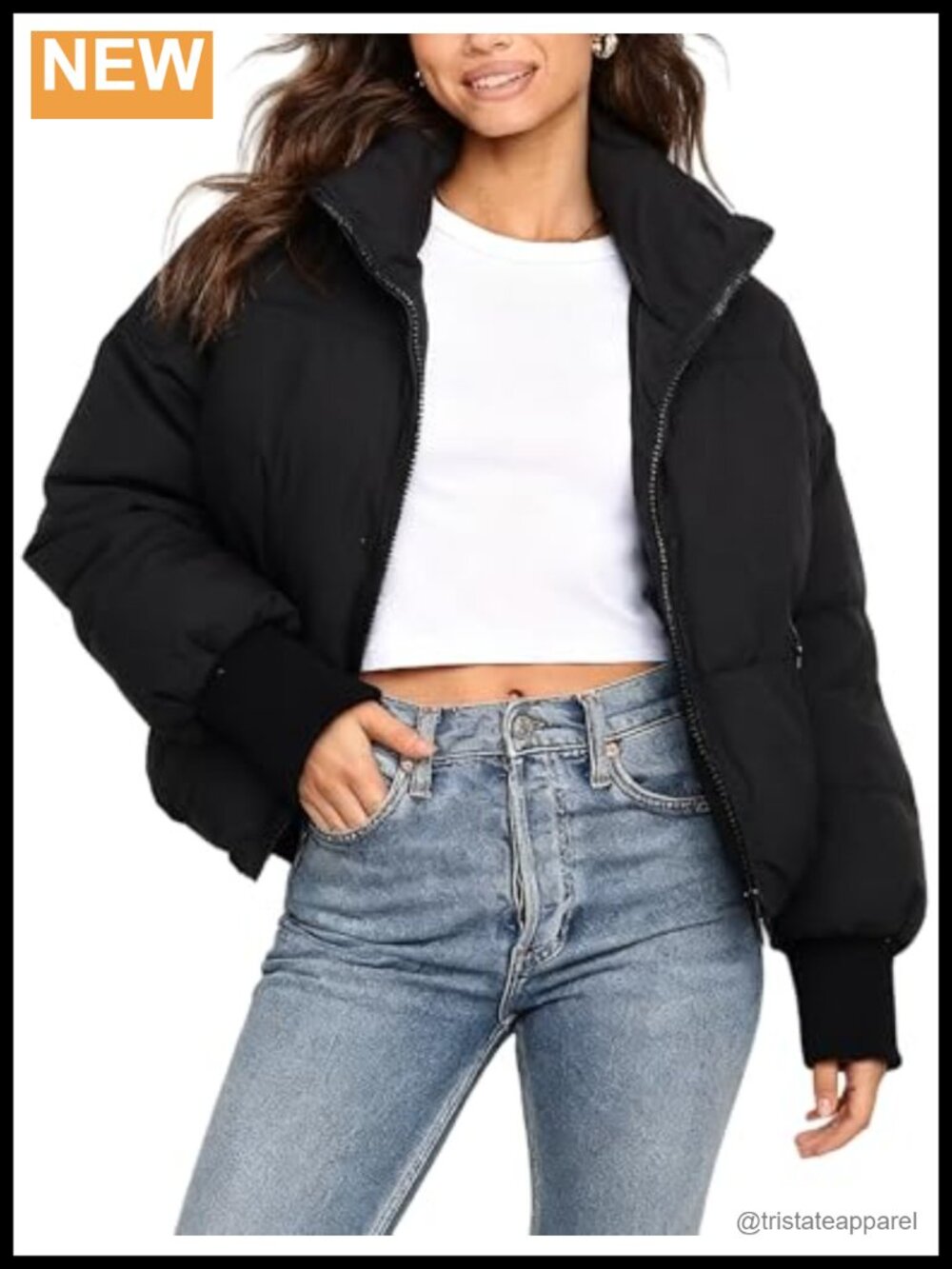 Oversized Cropped Puffer Jacket Quilted Zip Up Winter Coat